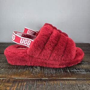 NEW UGG Fluff Yeah Womens Size 10 Slingback Slip On Shoes Slippers Red